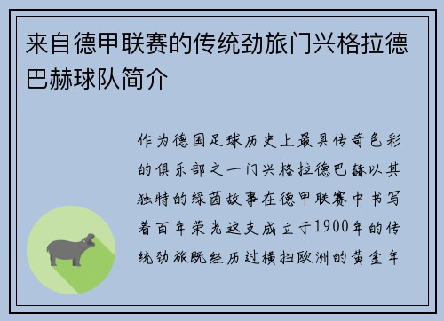 来自德甲联赛的传统劲旅门兴格拉德巴赫球队简介